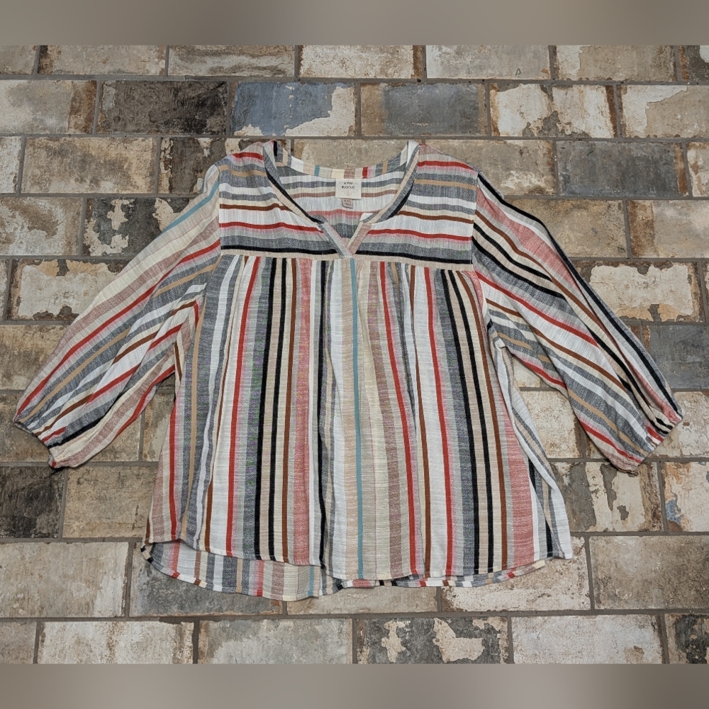 Knox Rose Boho Striped Blouse - Women’s XXL - 3/4 Sleeve Casual Top